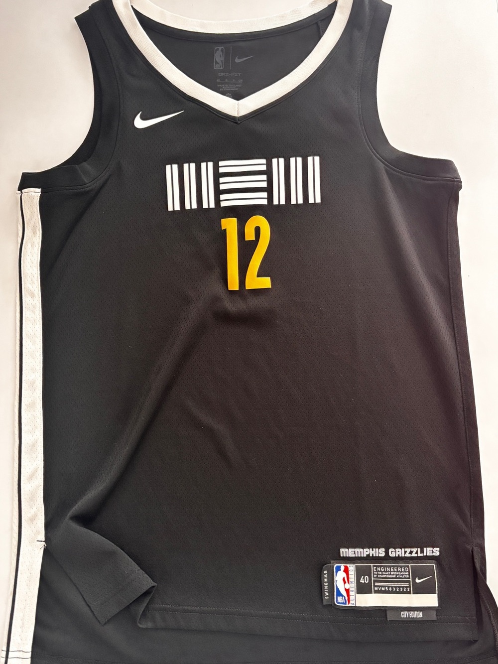 Nike Black Memphis Grizzlies #12 Basketball Jersey with Yellow Number